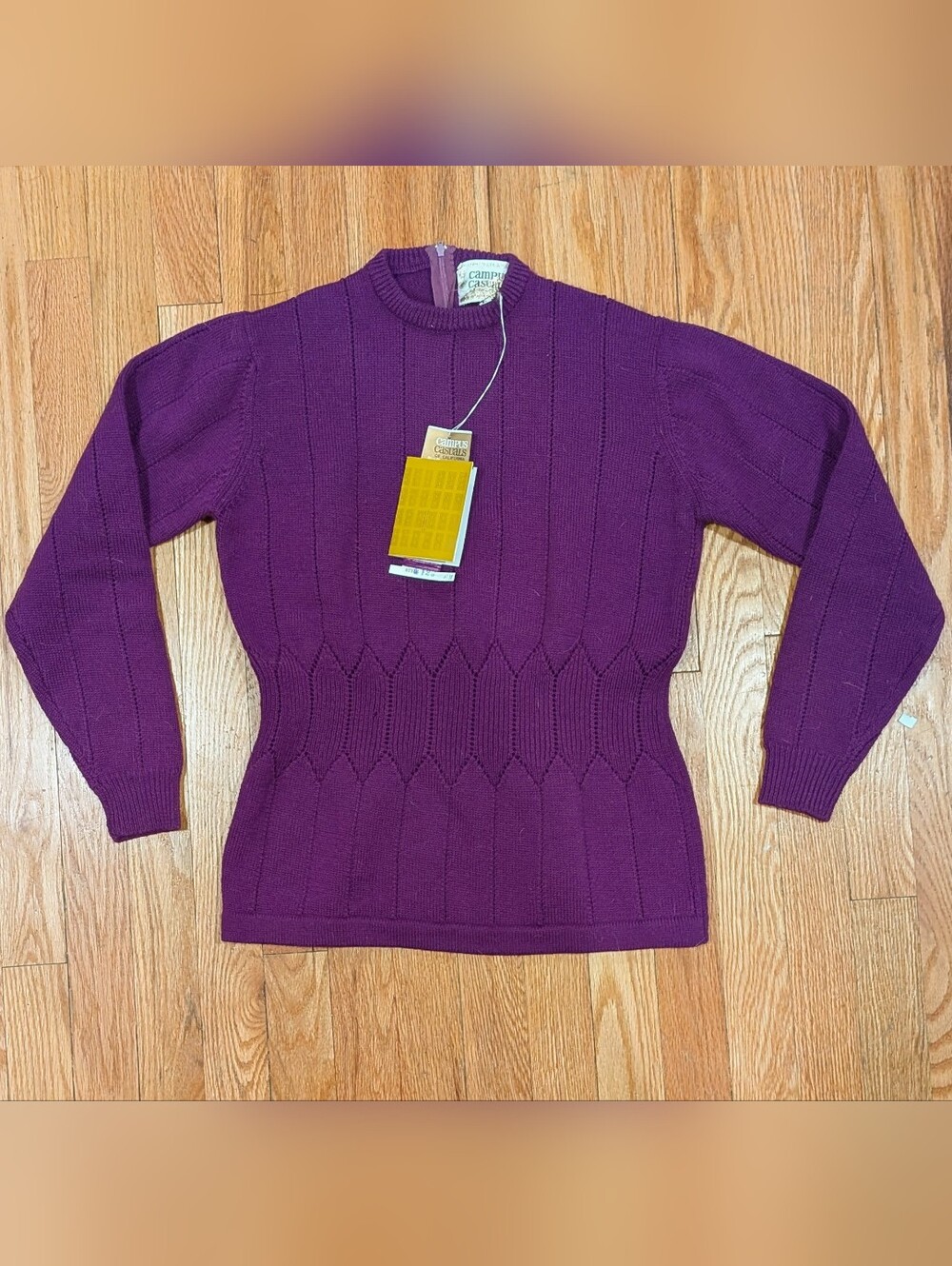Incredible Vintage 70's 100% Wool NWT Women's Fuschia Purple Cable Waist Sweater